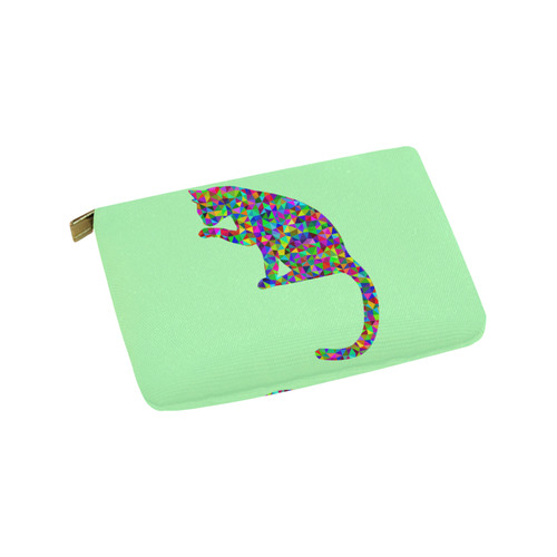 Sitting Kitty Abstract Triangle Mint Green Carry-All Pouch 9.5''x6''