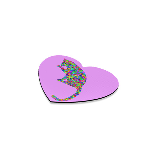 Sitting Kitty Abstract Triangle Purple Heart Coaster