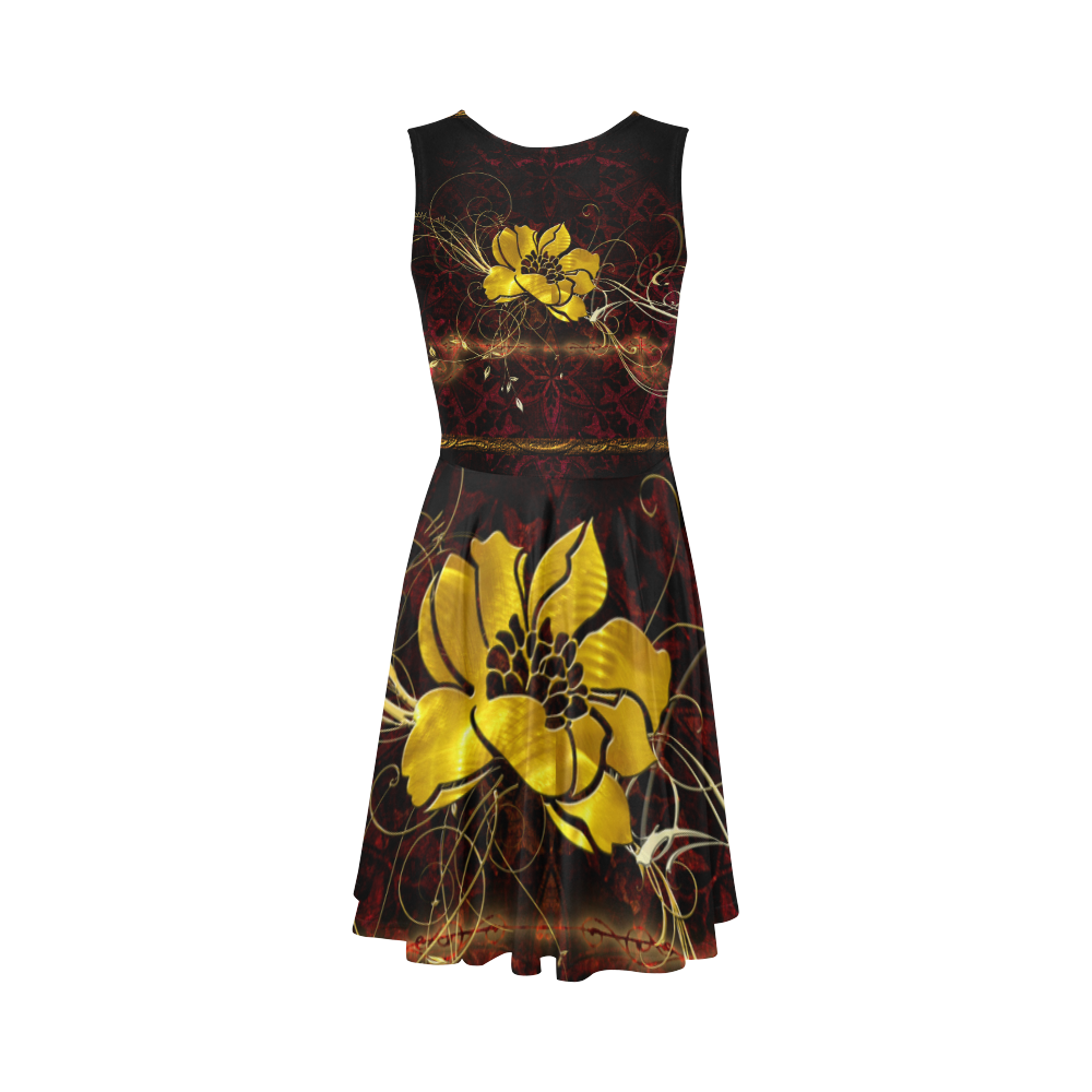 Beautiful flower with leaves Sleeveless Ice Skater Dress (D19)