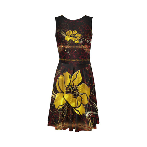 Beautiful flower with leaves Sleeveless Ice Skater Dress (D19)