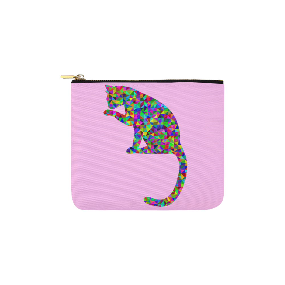 Sitting Kitty Abstract Triangle Pink Carry-All Pouch 6''x5''