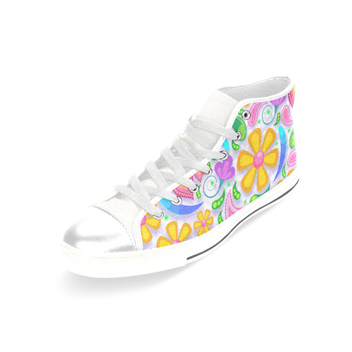 Funny Colorful Flowers Women's Classic High Top Canvas Shoes (Model 017)