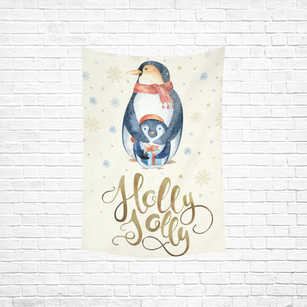 cute penguin, christmas wishes Cotton Linen Wall Tapestry 40"x 60"