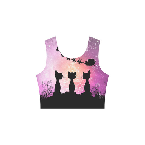 Cats looking to Santa Claus in the sky Sleeveless Ice Skater Dress (D19)