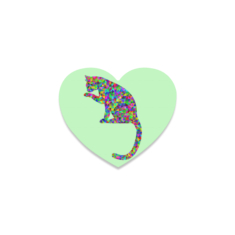 Sitting Kitty Abstract Triangle Green Heart Coaster