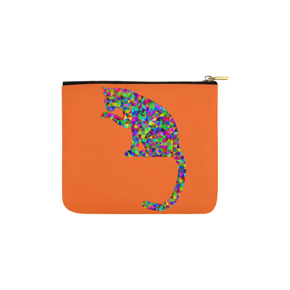 Sitting Kitty Abstract Triangle Orange Carry-All Pouch 6''x5''