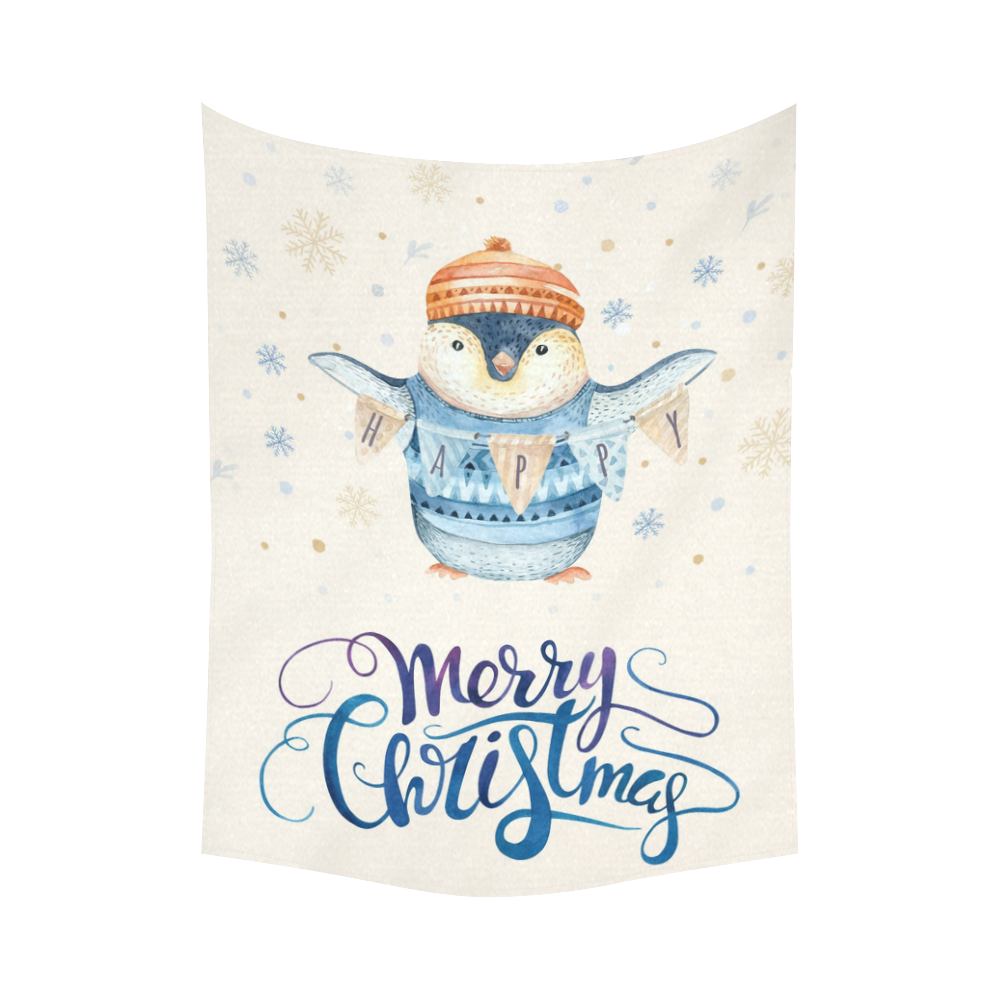 cute penguin, christmas wishes Cotton Linen Wall Tapestry 60"x 80"