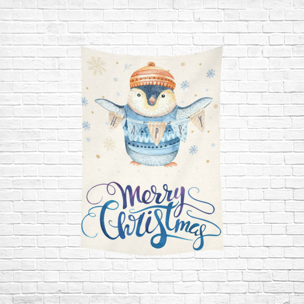 cute penguin, christmas wishes Cotton Linen Wall Tapestry 40"x 60"