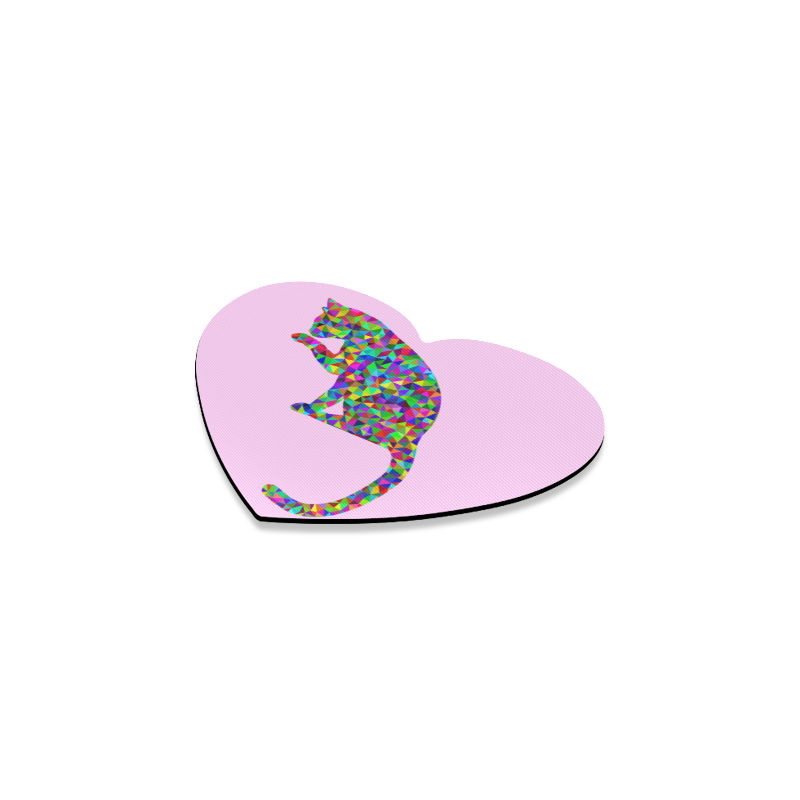 Sitting Kitty Abstract Triangle Pink Heart Coaster