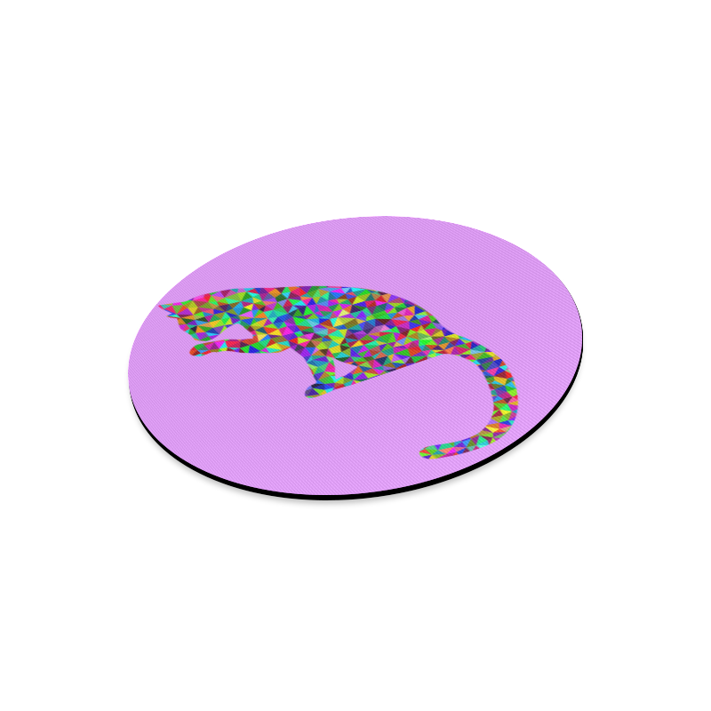 Sitting Kitty Abstract Triangle Purple Round Mousepad