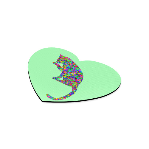 Sitting Kitty Abstract Triangle Mint Green Heart-shaped Mousepad