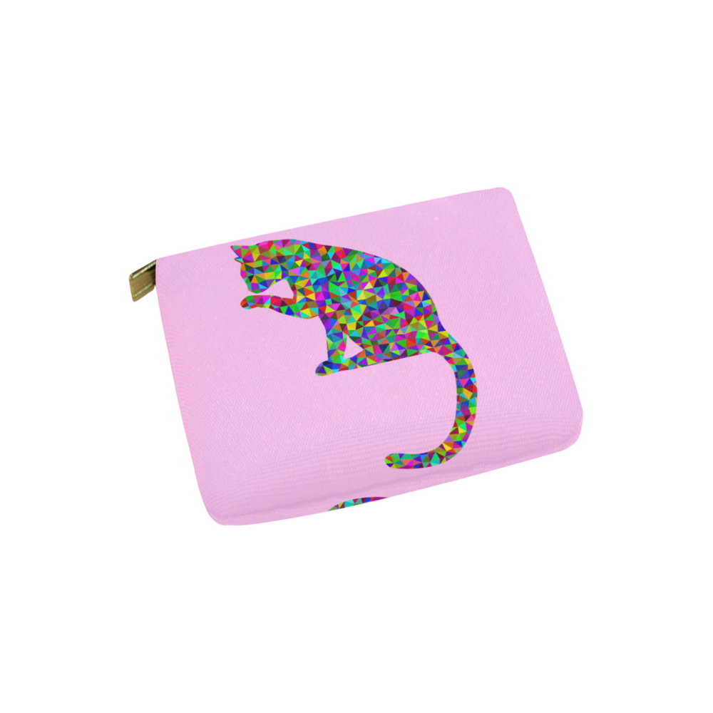 Sitting Kitty Abstract Triangle Pink Carry-All Pouch 6''x5''