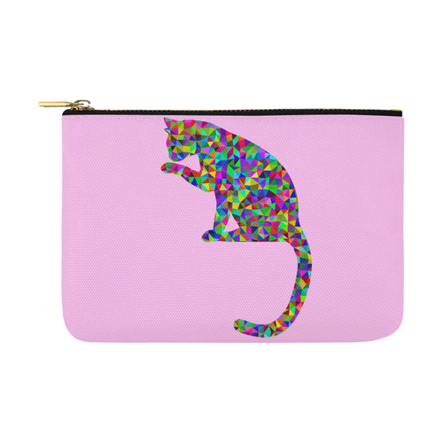 Sitting Kitty Abstract Triangle Pink Carry-All Pouch 12.5''x8.5''