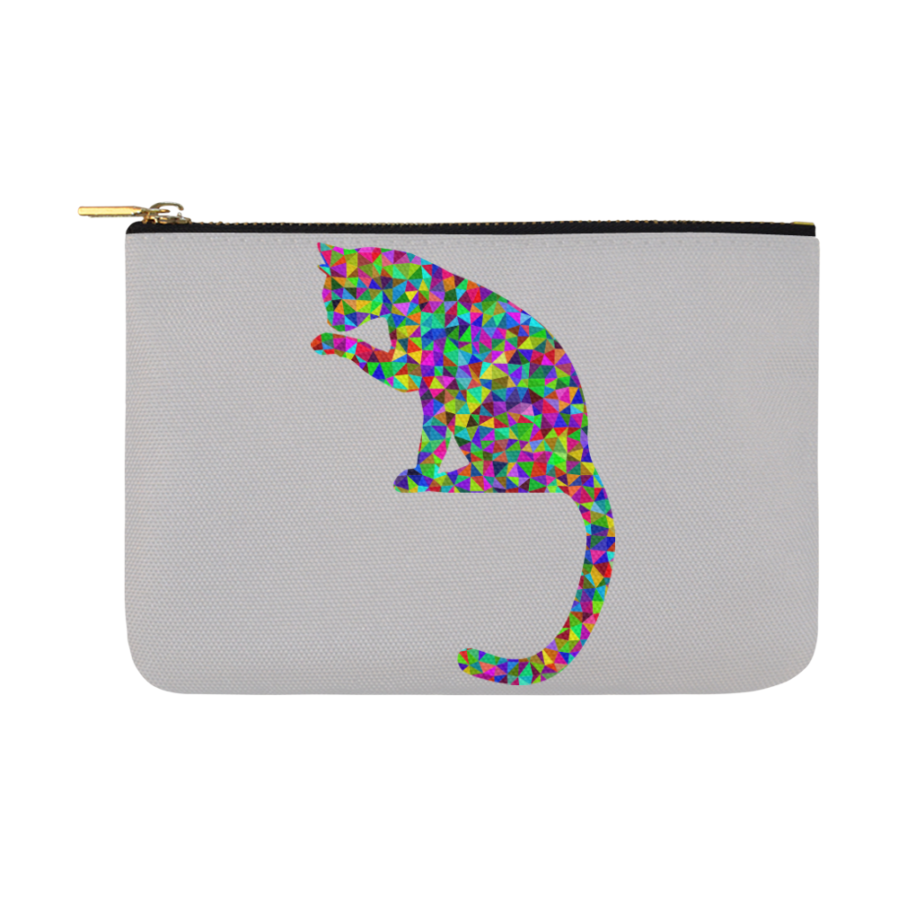Sitting Kitty Abstract Triangle Grey Carry-All Pouch 12.5''x8.5''