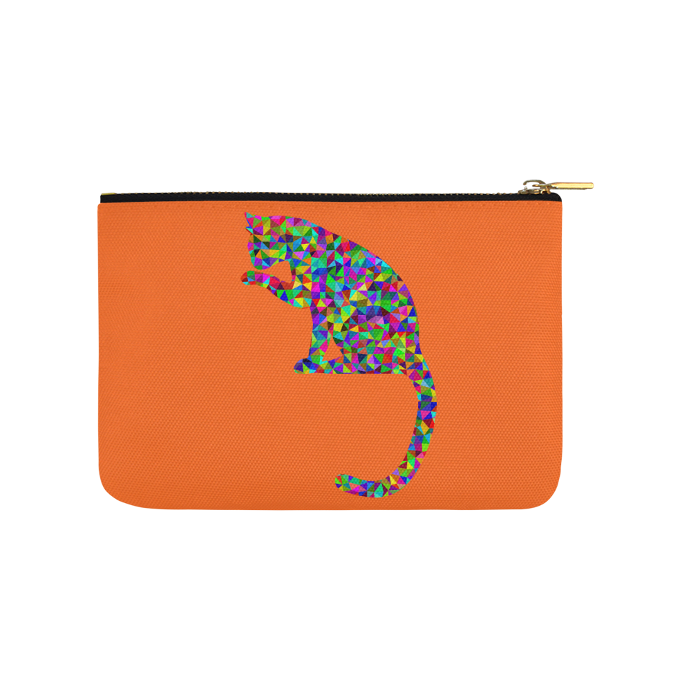 Sitting Kitty Abstract Triangle Orange Carry-All Pouch 9.5''x6''