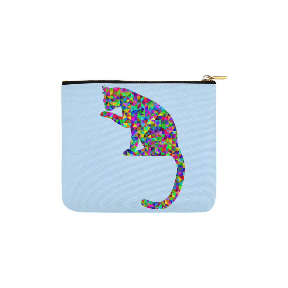 Sitting Kitty Abstract Triangle Blue Carry-All Pouch 6''x5''