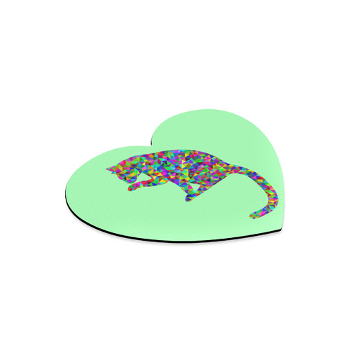 Sitting Kitty Abstract Triangle Mint Green Heart-shaped Mousepad