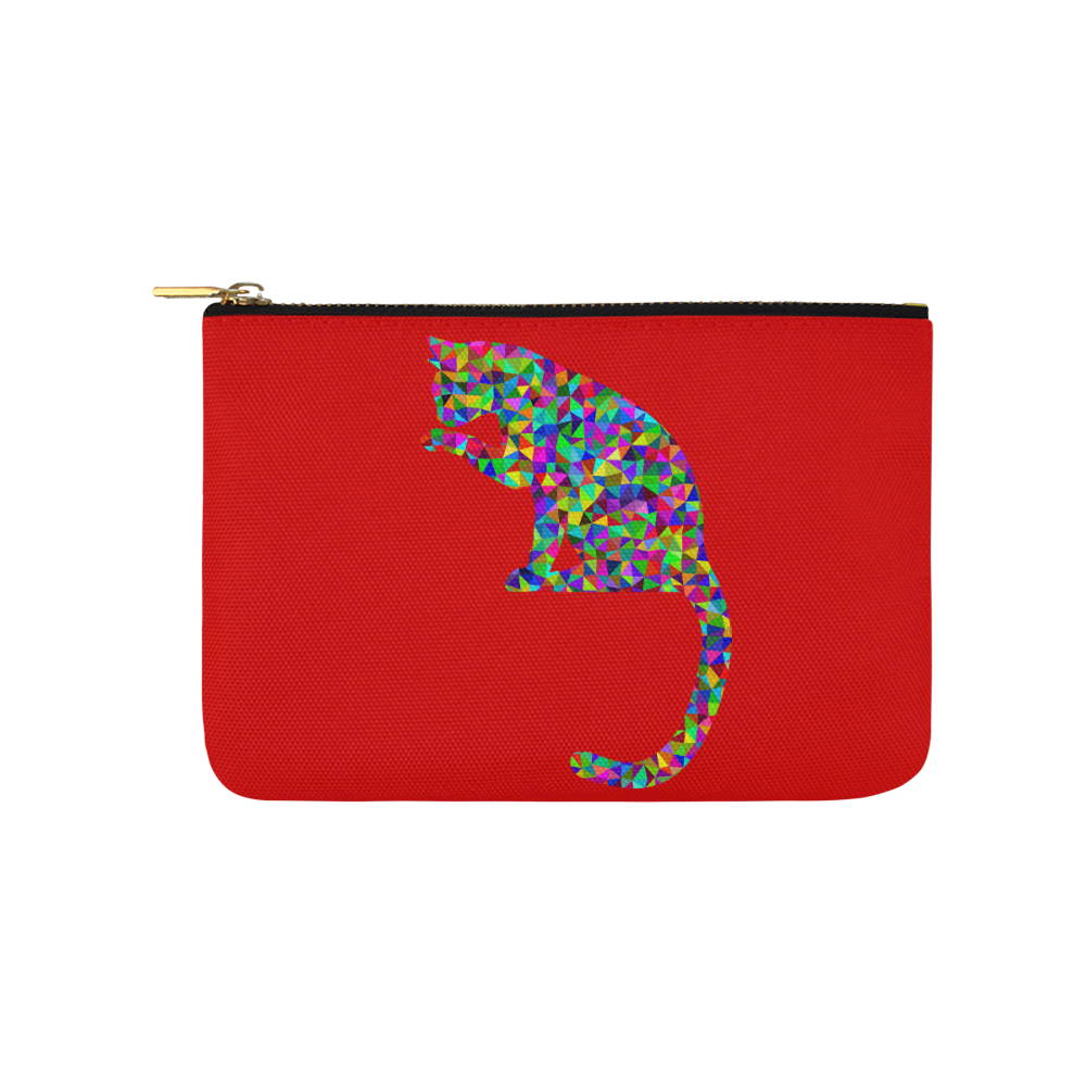 Sitting Kitty Abstract Triangle Red Carry-All Pouch 9.5''x6''
