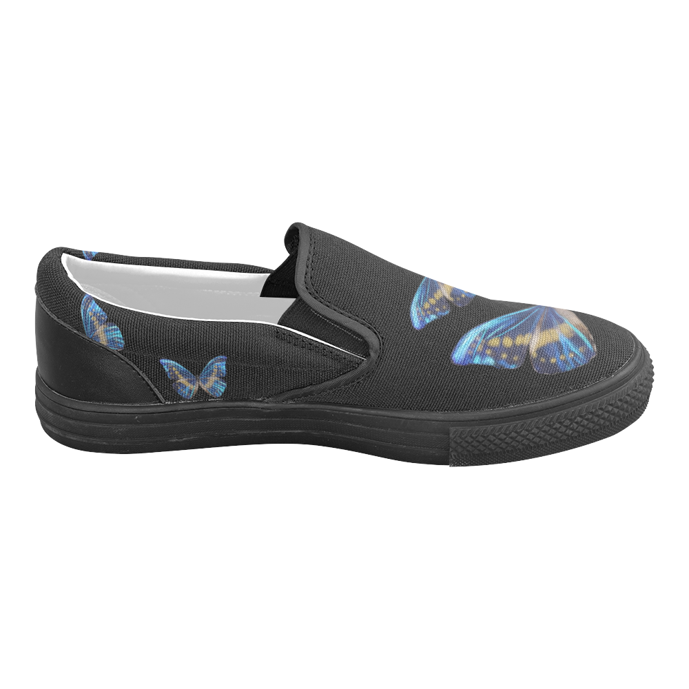 Morpho cypris butterflies painting Women's Unusual Slip-on Canvas Shoes (Model 019)