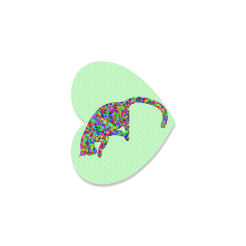 Sitting Kitty Abstract Triangle Green Heart Coaster