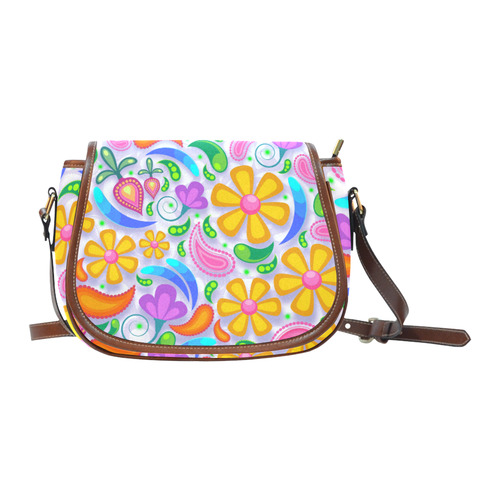 Funny Colorful Flowers Saddle Bag/Small (Model 1649) Full Customization