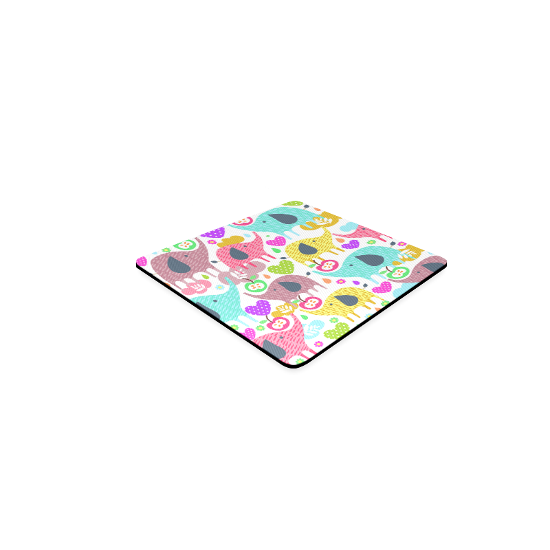 Cute Elephants Hearts Flowers Floral Square Coaster