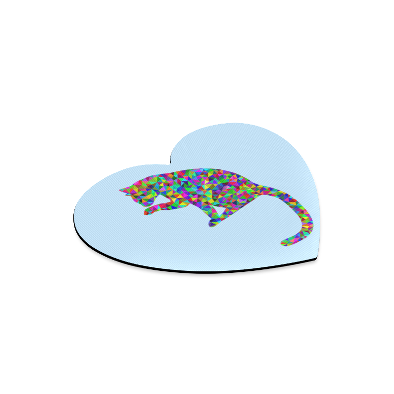 Sitting Kitty Abstract Triangle Blue Heart-shaped Mousepad
