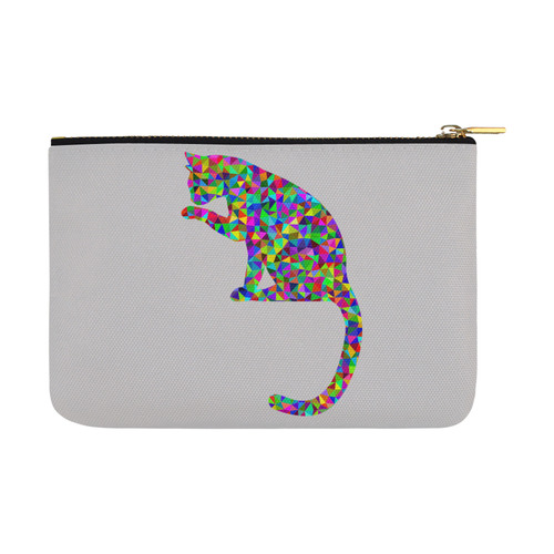 Sitting Kitty Abstract Triangle Grey Carry-All Pouch 12.5''x8.5''