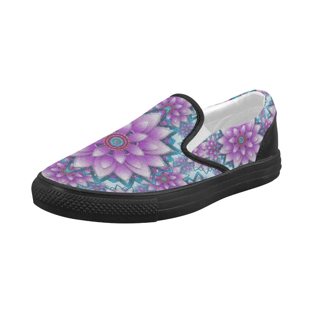 Lotus Flower Pattern - Purple and turquoise Women's Slip-on Canvas Shoes (Model 019)