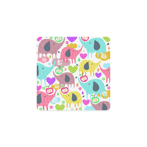 Cute Elephants Hearts Flowers Floral Square Coaster