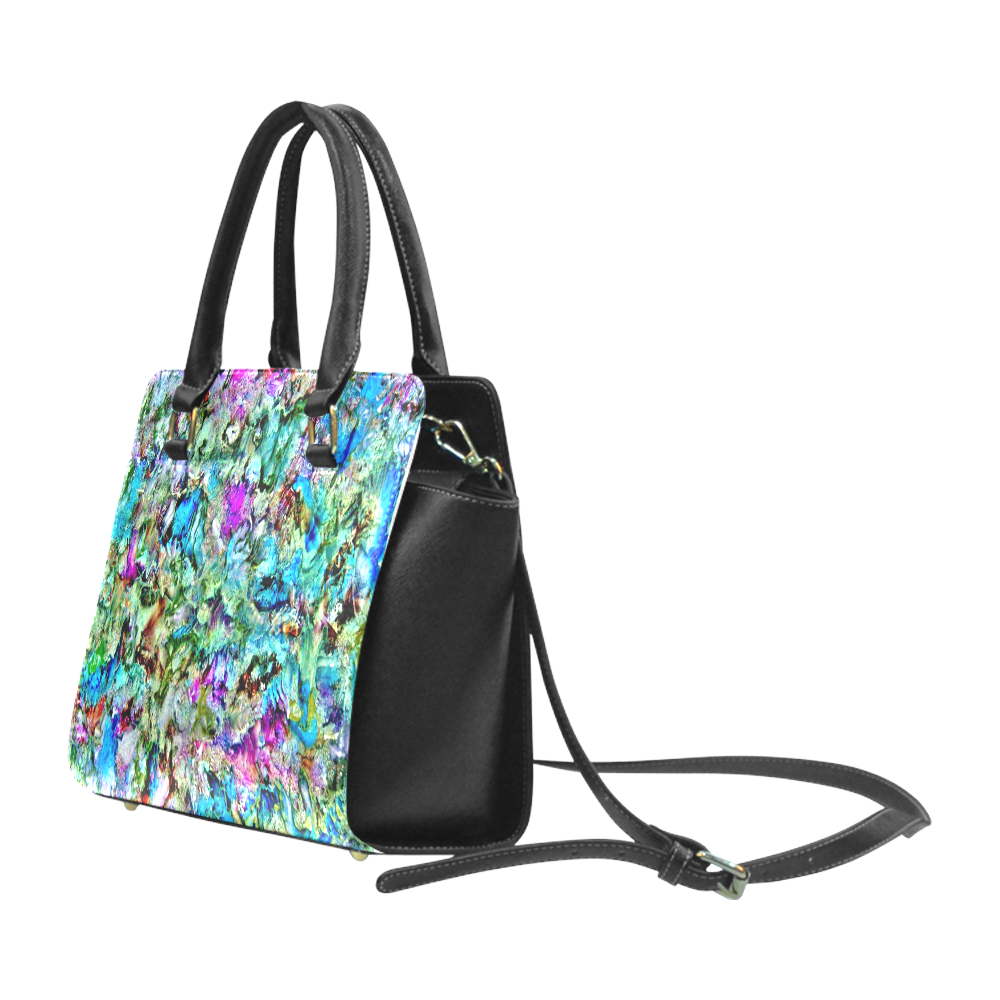 Colorful Flower Marbling Rivet Shoulder Handbag (Model 1645)