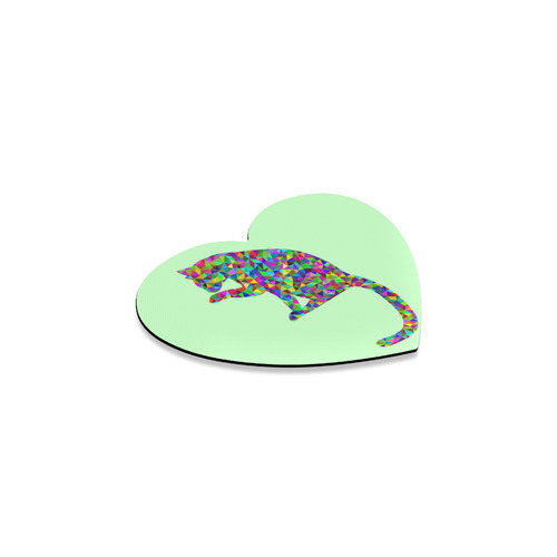 Sitting Kitty Abstract Triangle Green Heart Coaster