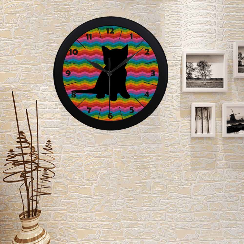 Lovely Kitten Shape Circular Plastic Wall clock