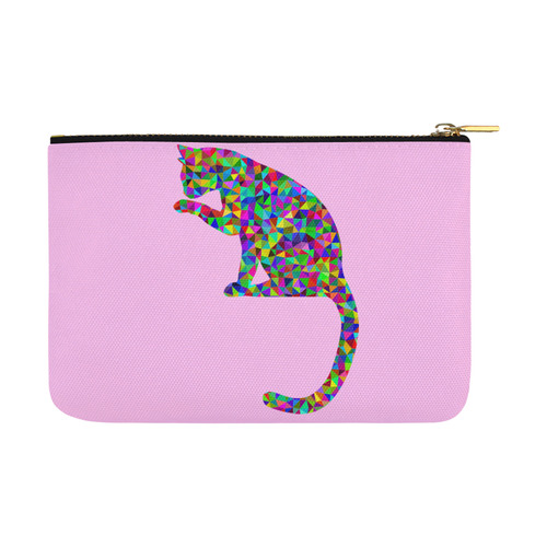 Sitting Kitty Abstract Triangle Pink Carry-All Pouch 12.5''x8.5''