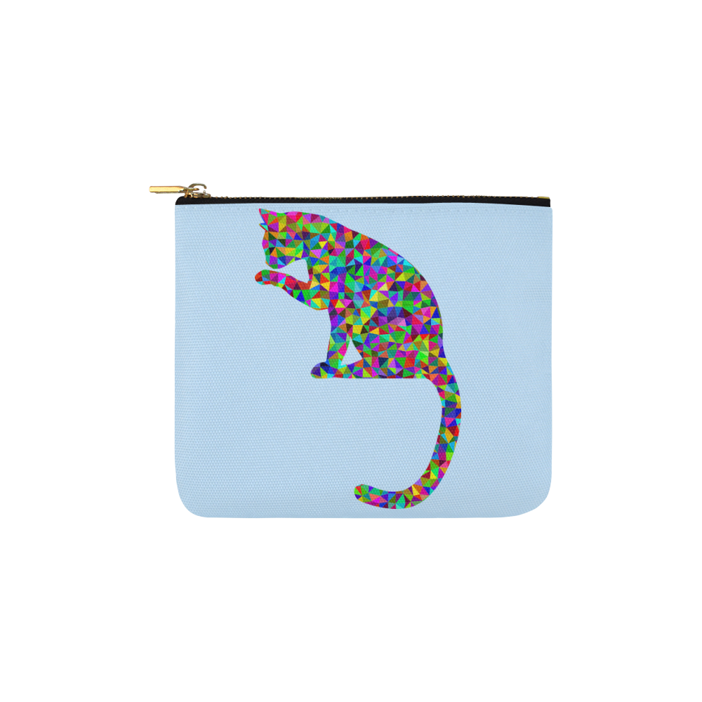 Sitting Kitty Abstract Triangle Blue Carry-All Pouch 6''x5''