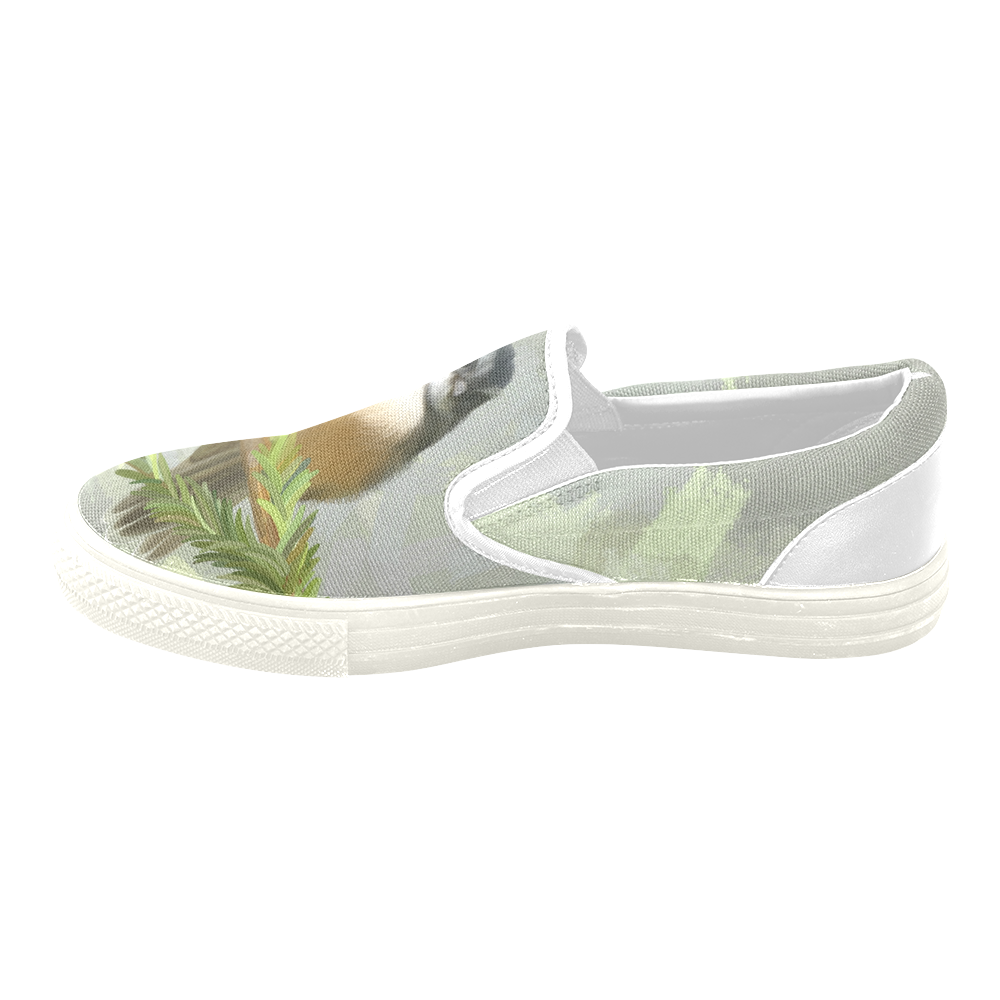 Fantail Chick in Forrest, watercolor & pastel Women's Unusual Slip-on Canvas Shoes (Model 019)