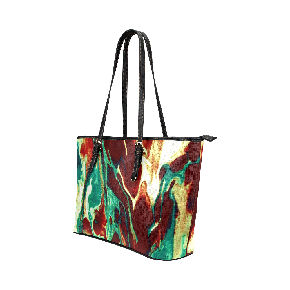 Gold Green Brown Marbling Leather Tote Bag/Large (Model 1651)