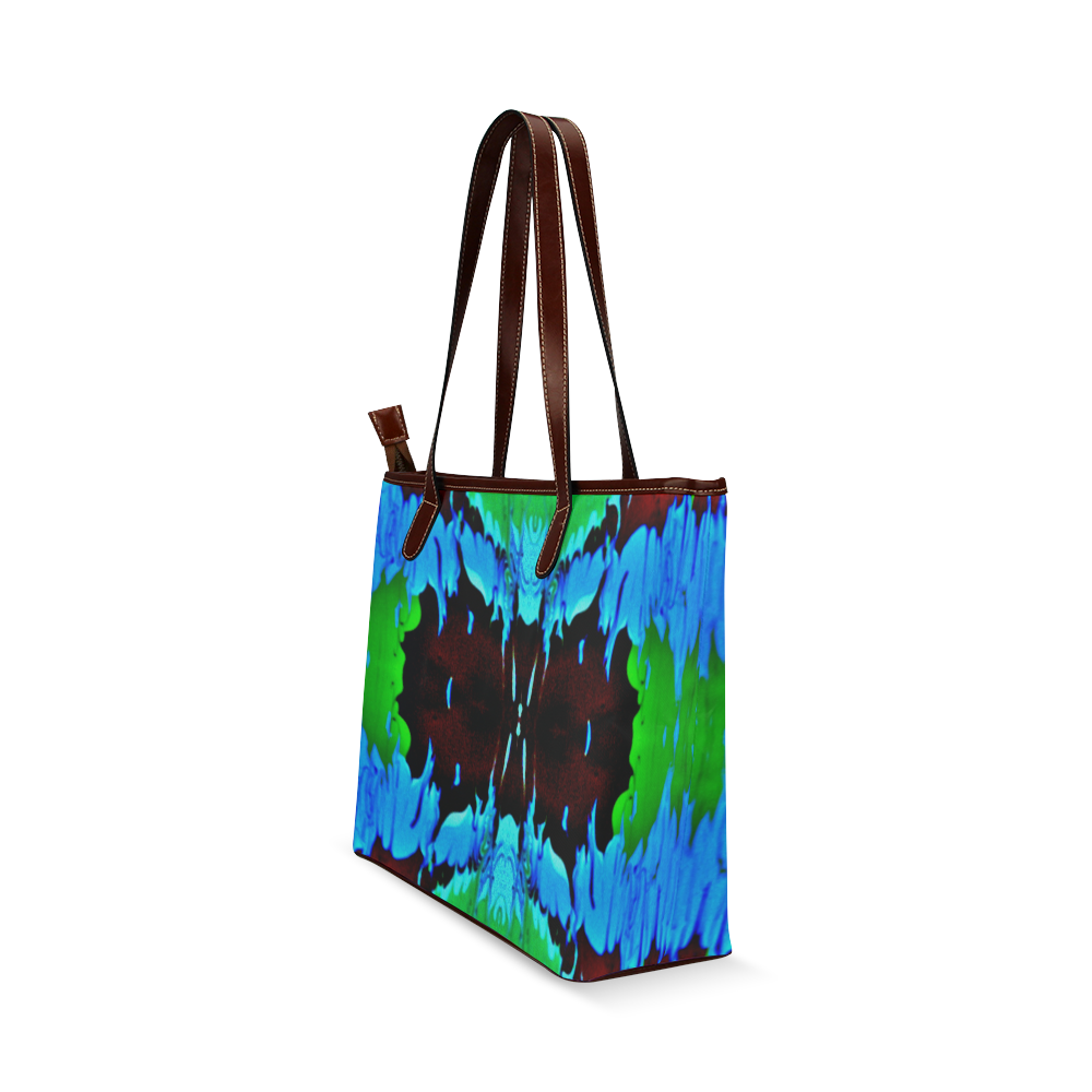 Abstract Green Brown, Blue Red Marbling Shoulder Tote Bag (Model 1646)