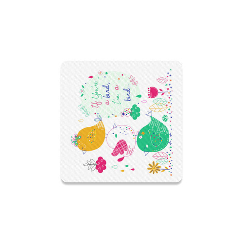 Cute Funny Birds Ladybug Flowers Floral Square Coaster