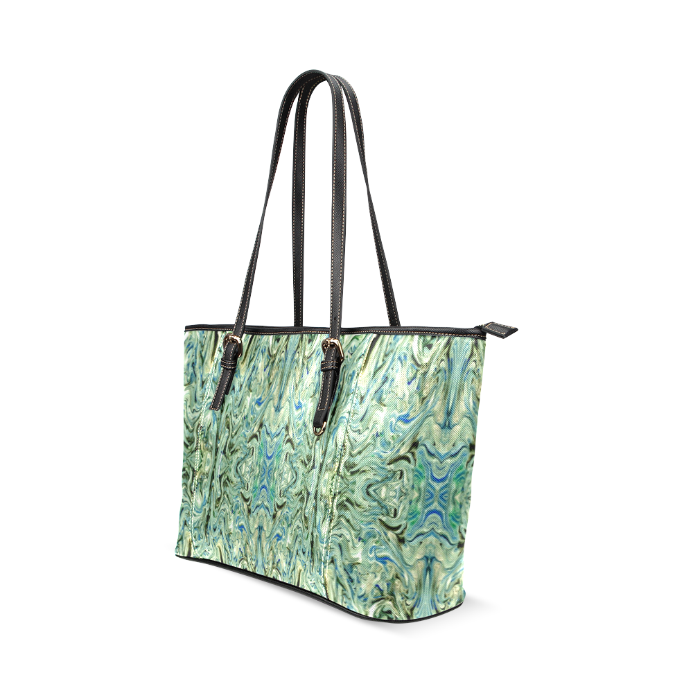 Beautiful Marbling Art Folklore Leather Tote Bag/Small (Model 1640)
