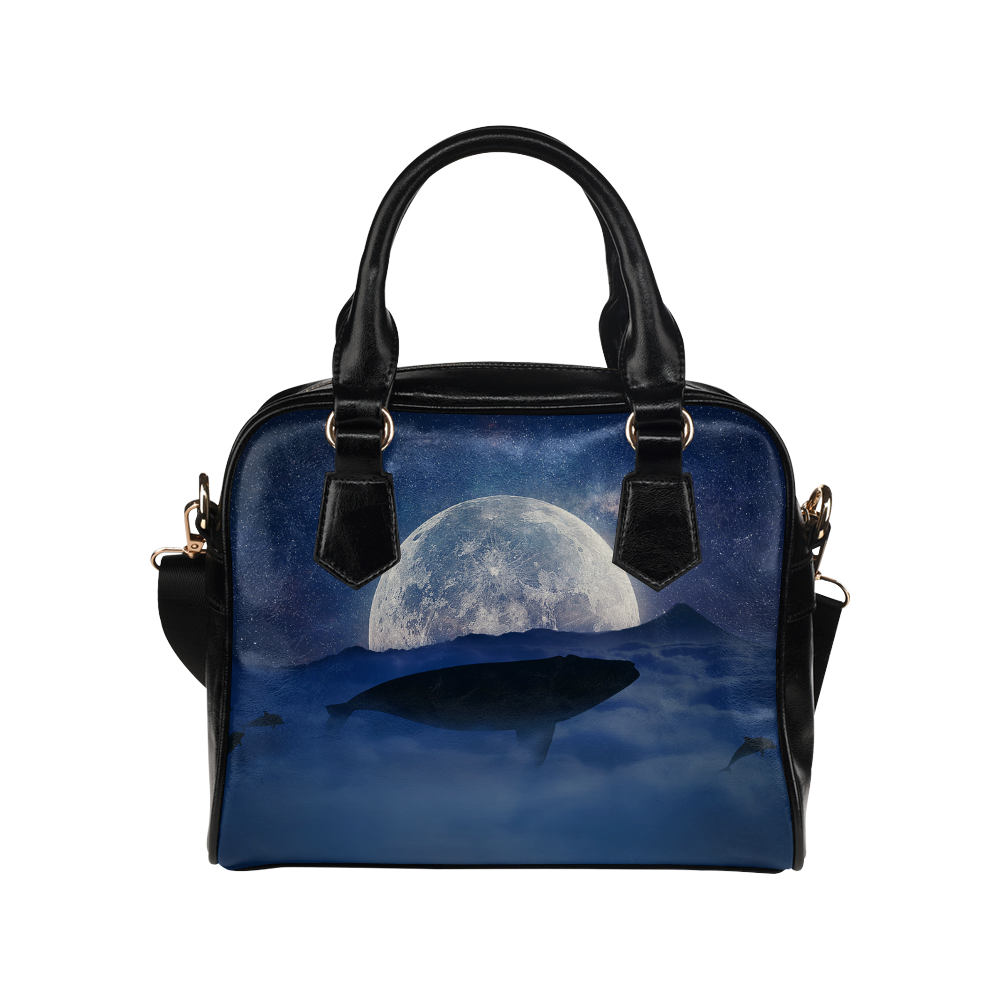 Silhouette of a whale flying above the clouds into Shoulder Handbag (Model 1634)