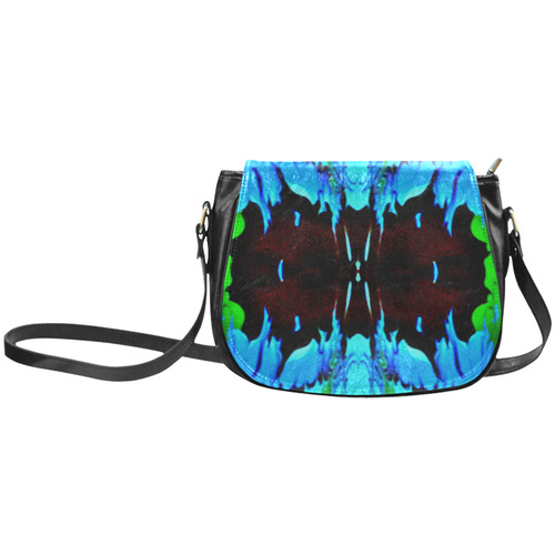 Abstract Green Brown, Blue Red Marbling Classic Saddle Bag/Large (Model 1648)