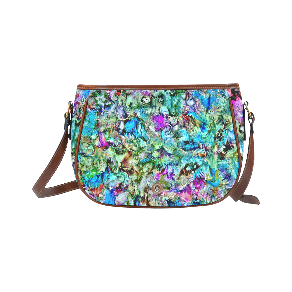 Colorful Flower Marbling Saddle Bag/Large (Model 1649)
