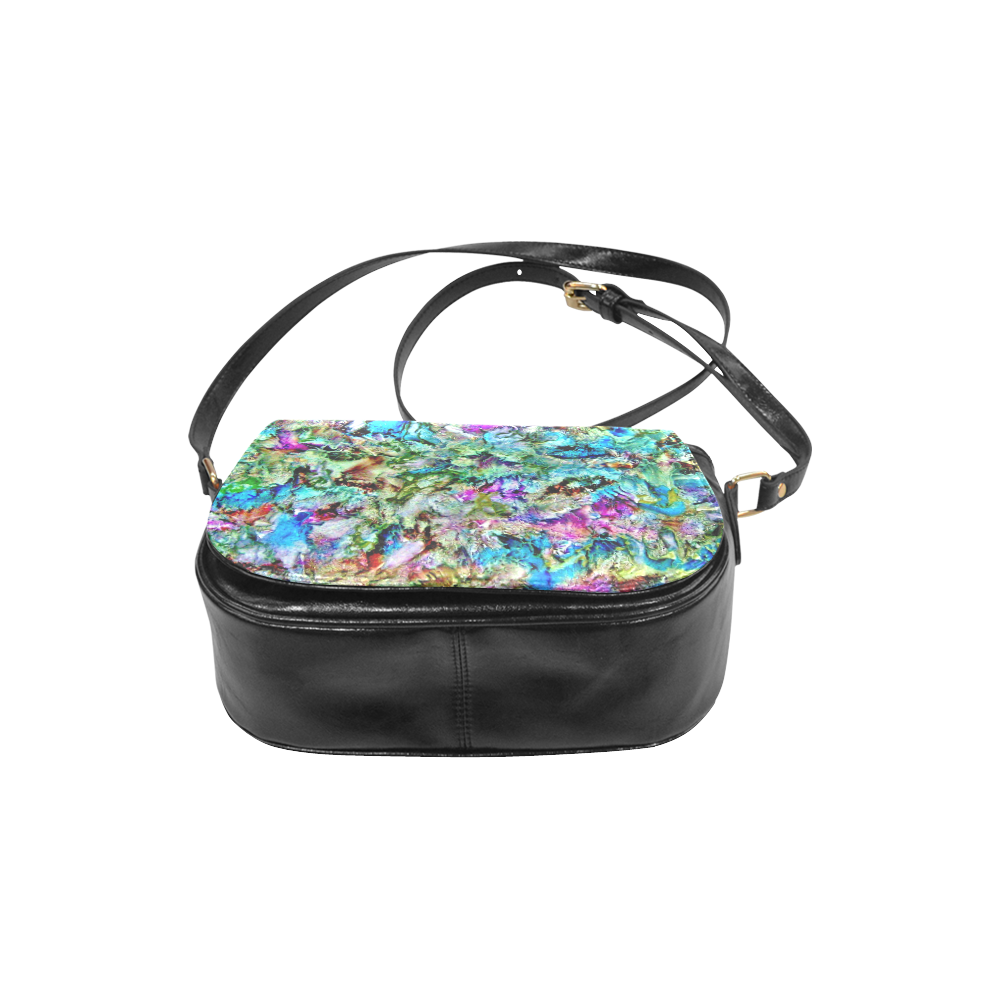 Colorful Flower Marbling Classic Saddle Bag/Small (Model 1648)