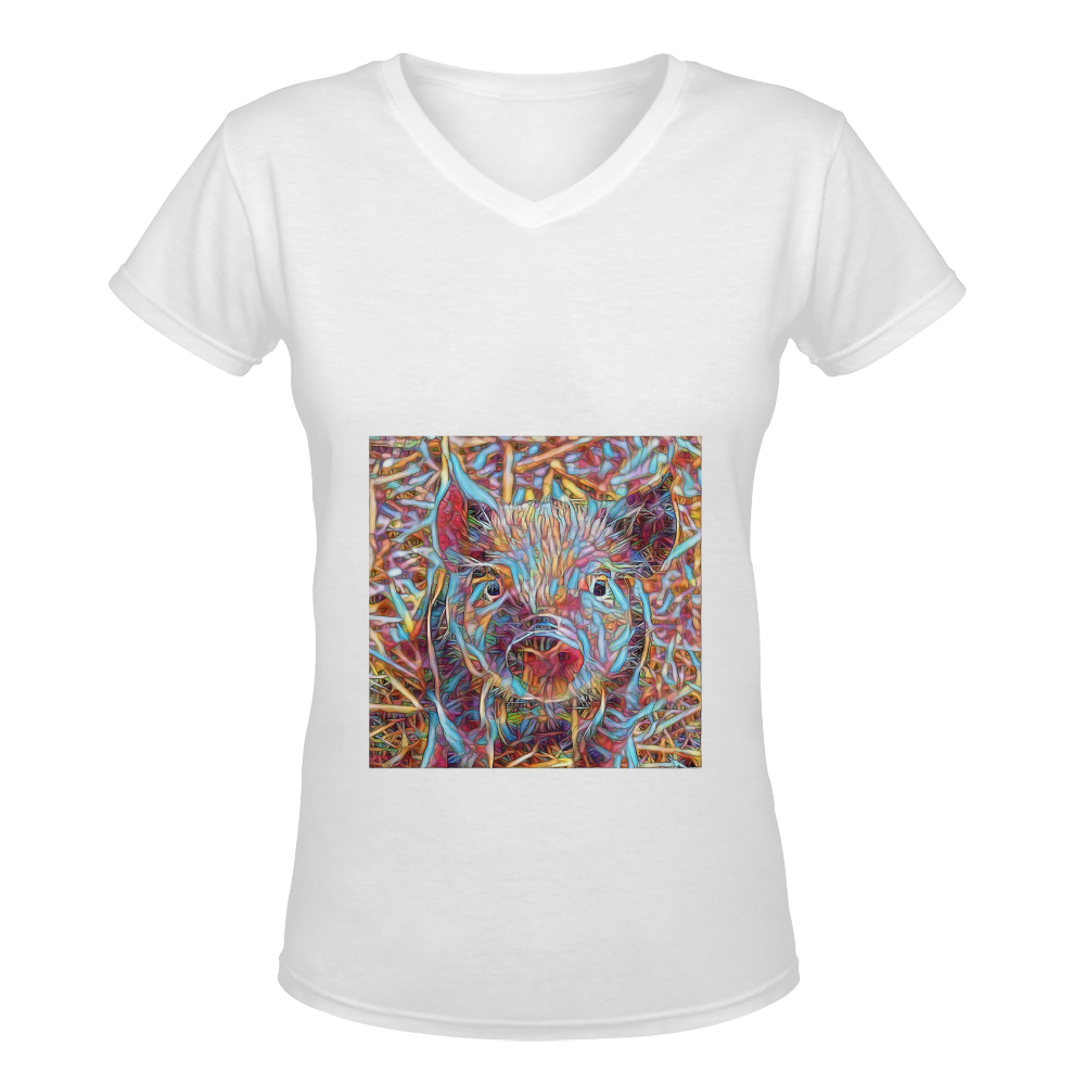 Animal ArtStudio- funky piglet by Jamcolors Women's Deep V-neck T-shirt (Model T19)