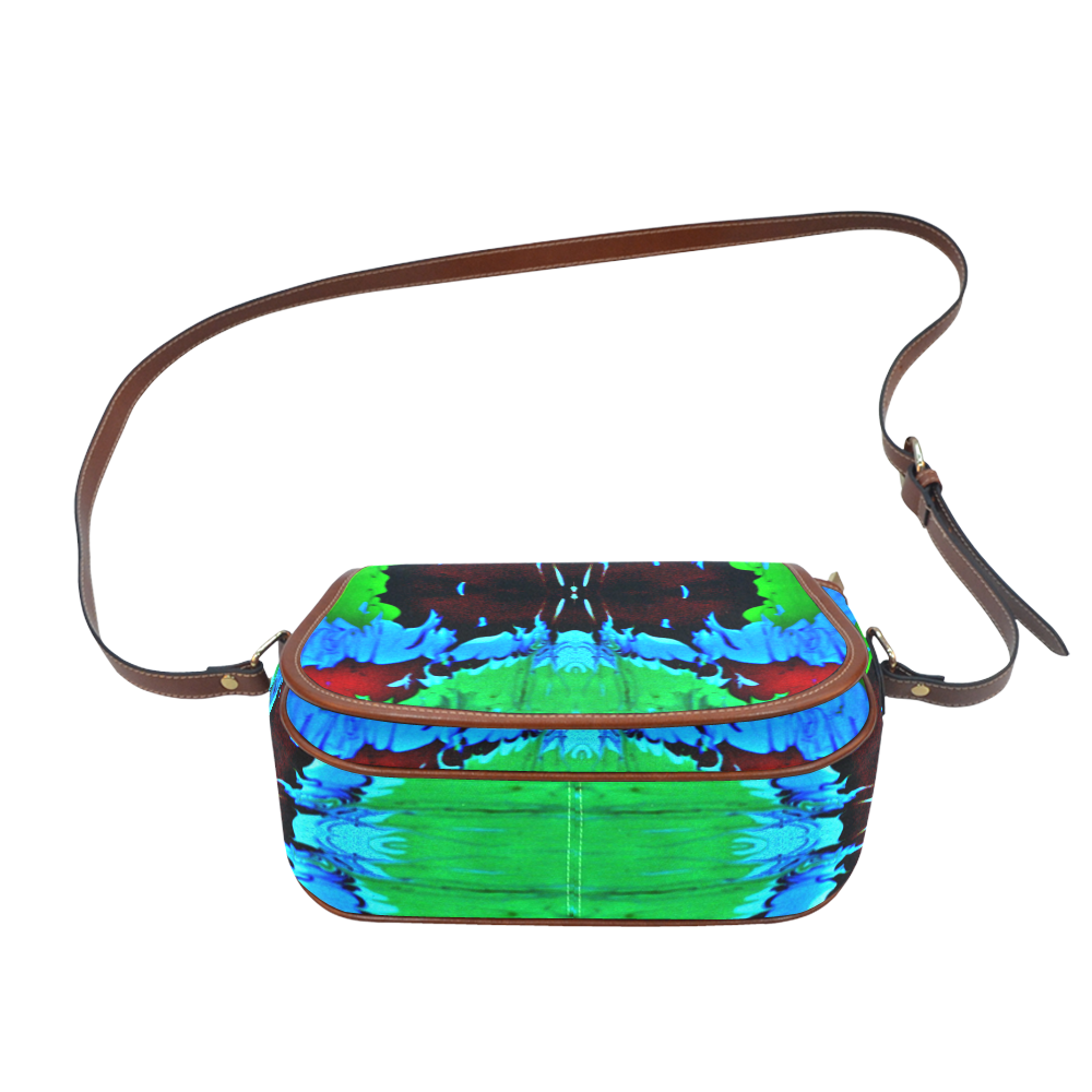 Abstract Green Brown, Blue Red Marbling Saddle Bag/Small (Model 1649) Full Customization