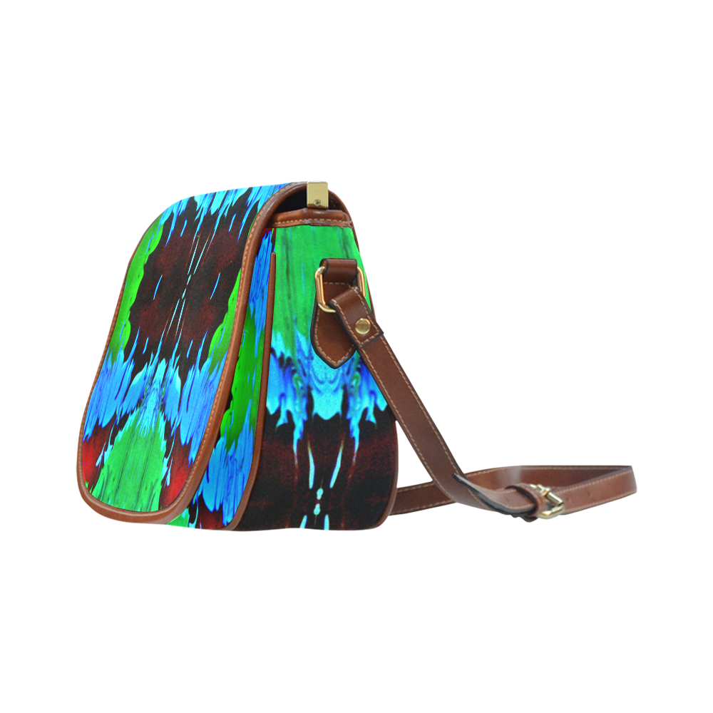 Abstract Green Brown, Blue Red Marbling Saddle Bag/Small (Model 1649) Full Customization