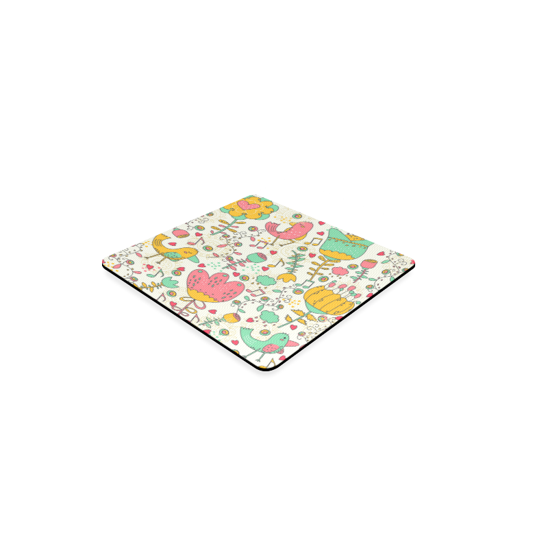 Music Notes Cute Birds Flowers Square Coaster