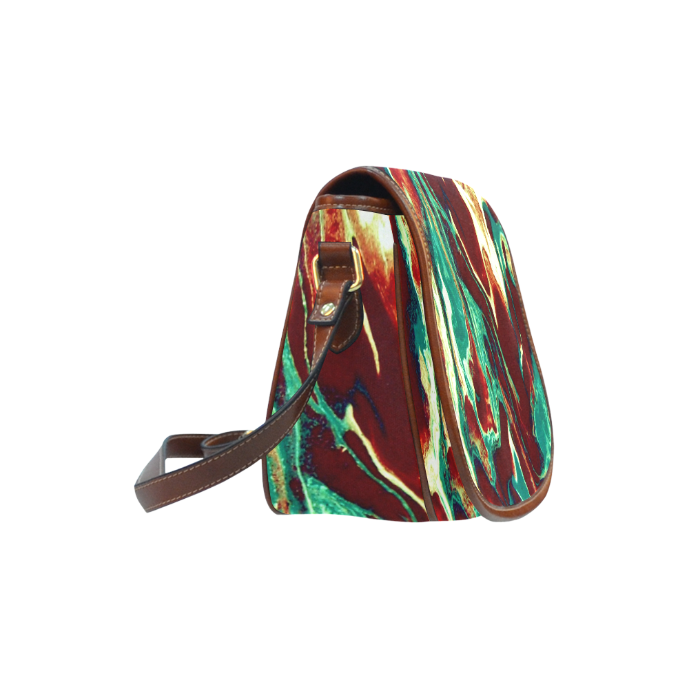 Gold Green Brown Marbling Saddle Bag/Small (Model 1649) Full Customization