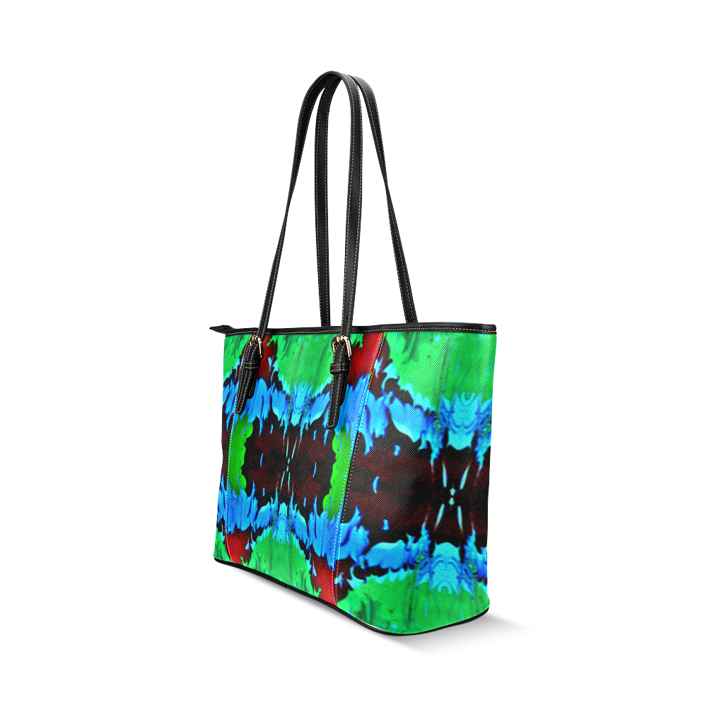 Abstract Green Brown, Blue Red Marbling Leather Tote Bag/Small (Model 1640)